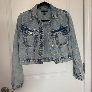 Forever 21 Cropped Jean Jacket Blue Acid Wash